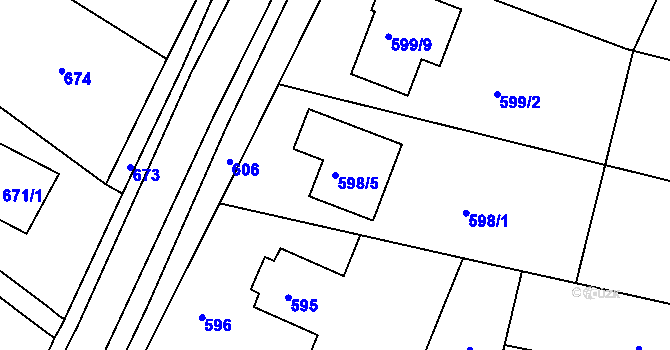Parcela st. 598/5 v KÚ Soběšice, Katastrální mapa