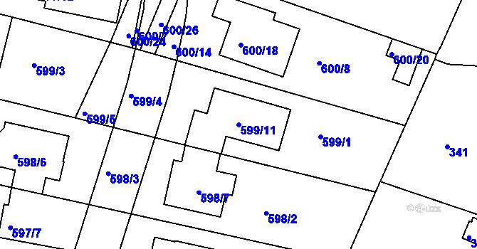 Parcela st. 599/11 v KÚ Soběšice, Katastrální mapa