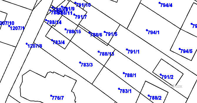 Parcela st. 788/13 v KÚ Soběšice, Katastrální mapa