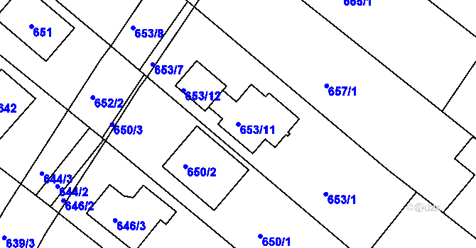Parcela st. 653/11 v KÚ Soběšice, Katastrální mapa