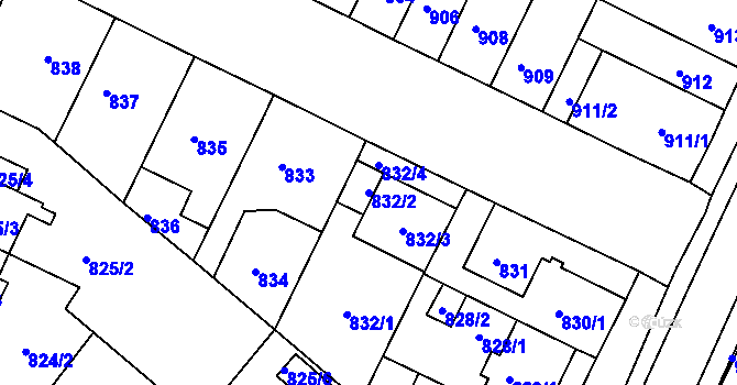 Parcela st. 832/2 v KÚ Soběšice, Katastrální mapa