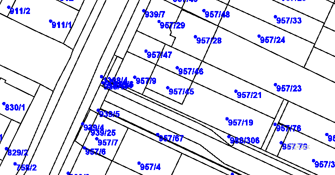 Parcela st. 957/45 v KÚ Soběšice, Katastrální mapa