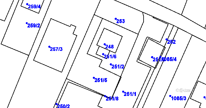 Parcela st. 251/6 v KÚ Soběšice, Katastrální mapa
