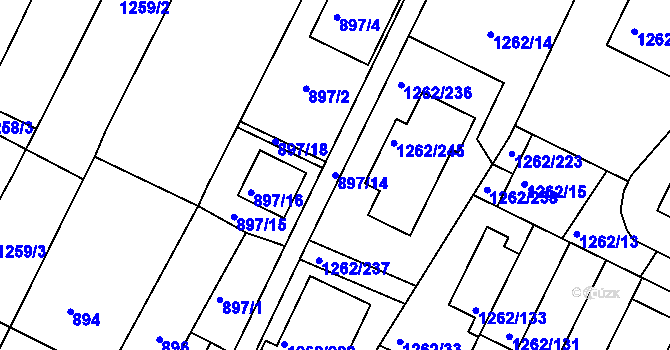 Parcela st. 897/14 v KÚ Soběšice, Katastrální mapa