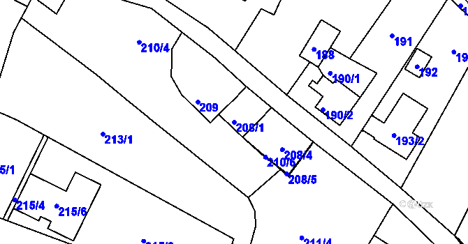 Parcela st. 208/1 v KÚ Soběšice, Katastrální mapa