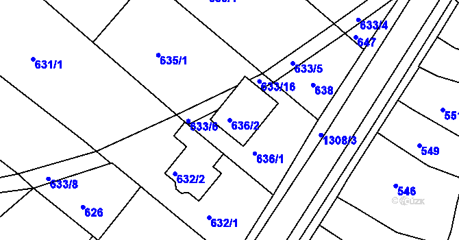 Parcela st. 636/2 v KÚ Soběšice, Katastrální mapa
