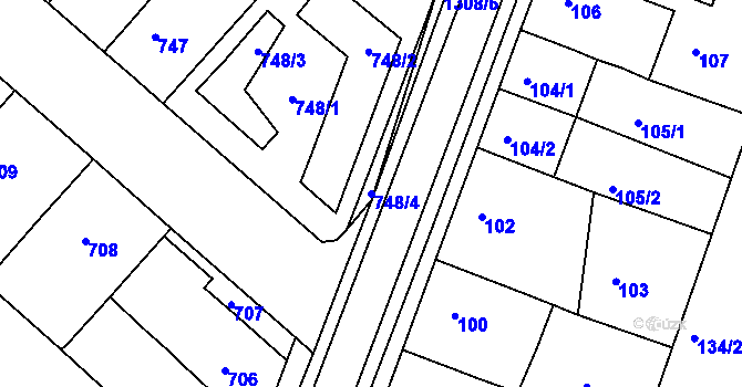 Parcela st. 748/4 v KÚ Soběšice, Katastrální mapa