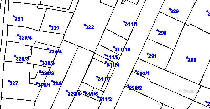 Parcela st. 311/9 v KÚ Soběšice, Katastrální mapa