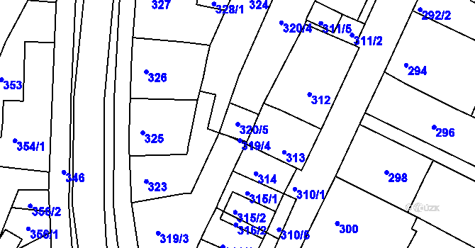 Parcela st. 320/5 v KÚ Soběšice, Katastrální mapa
