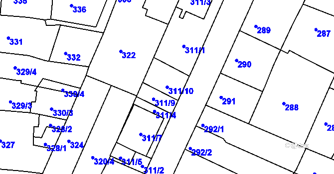 Parcela st. 311/10 v KÚ Soběšice, Katastrální mapa