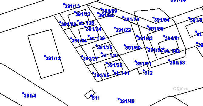 Parcela st. 140 v KÚ Pitrov, Katastrální mapa