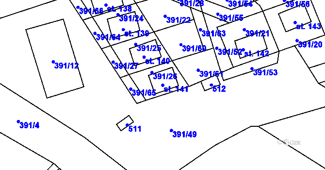 Parcela st. 141 v KÚ Pitrov, Katastrální mapa