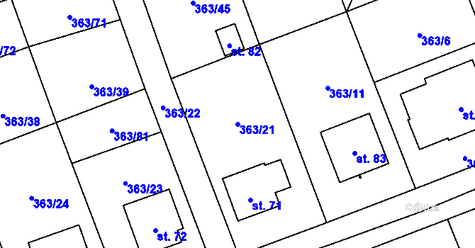 Parcela st. 363/21 v KÚ Pitrov, Katastrální mapa