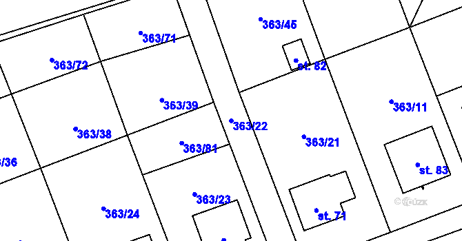 Parcela st. 363/22 v KÚ Pitrov, Katastrální mapa