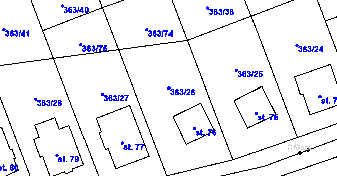 Parcela st. 363/26 v KÚ Pitrov, Katastrální mapa