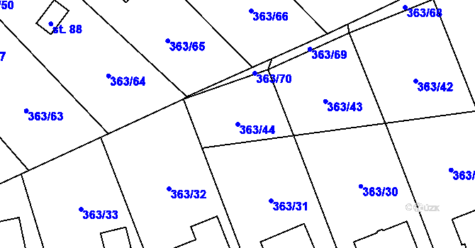 Parcela st. 363/44 v KÚ Pitrov, Katastrální mapa