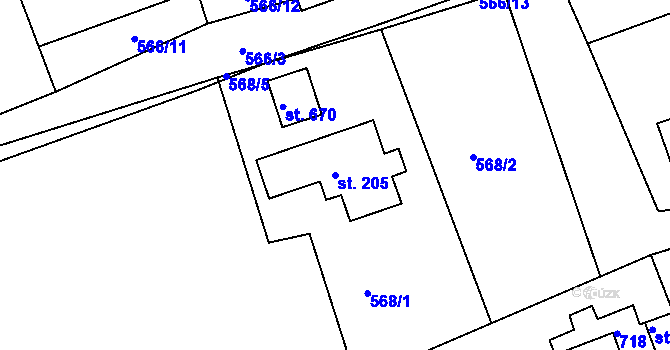Parcela st. 205 v KÚ Horní Soběšovice, Katastrální mapa