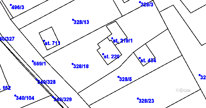 Parcela st. 220 v KÚ Horní Soběšovice, Katastrální mapa