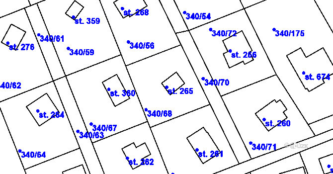 Parcela st. 265 v KÚ Horní Soběšovice, Katastrální mapa
