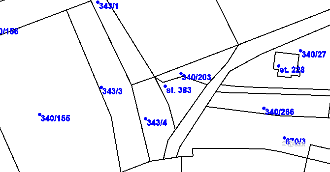 Parcela st. 383 v KÚ Horní Soběšovice, Katastrální mapa