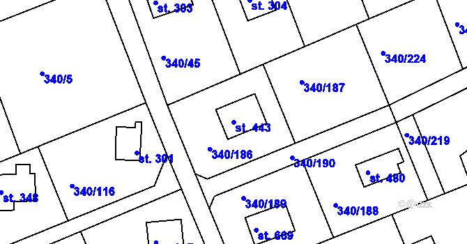 Parcela st. 443 v KÚ Horní Soběšovice, Katastrální mapa