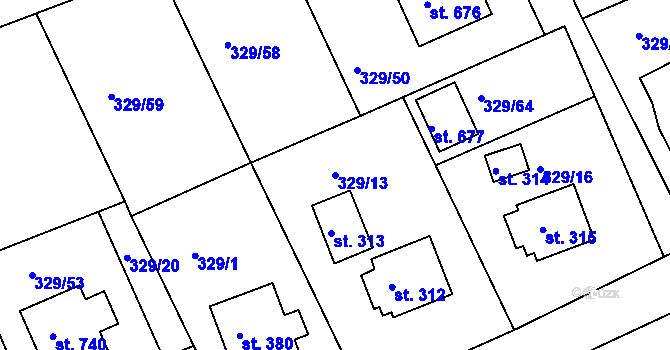 Parcela st. 329/13 v KÚ Horní Soběšovice, Katastrální mapa
