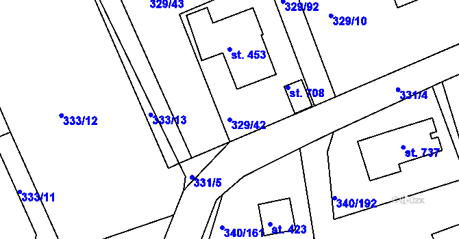 Parcela st. 329/42 v KÚ Horní Soběšovice, Katastrální mapa