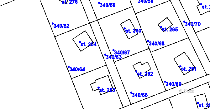 Parcela st. 340/63 v KÚ Horní Soběšovice, Katastrální mapa