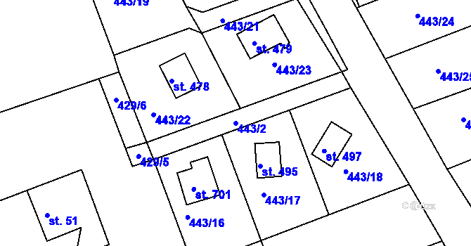 Parcela st. 443/2 v KÚ Horní Soběšovice, Katastrální mapa