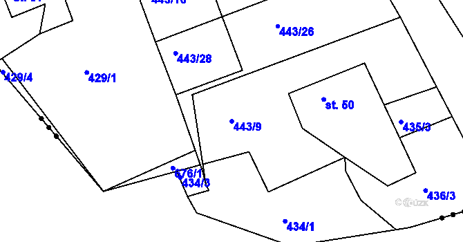 Parcela st. 443/9 v KÚ Horní Soběšovice, Katastrální mapa