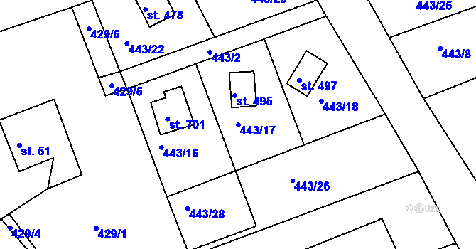 Parcela st. 443/17 v KÚ Horní Soběšovice, Katastrální mapa