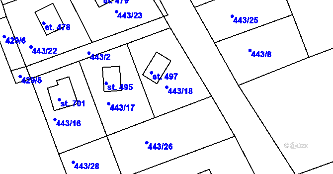 Parcela st. 443/18 v KÚ Horní Soběšovice, Katastrální mapa