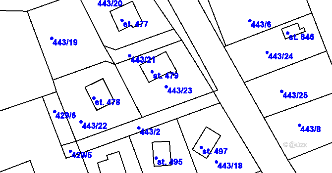 Parcela st. 443/23 v KÚ Horní Soběšovice, Katastrální mapa