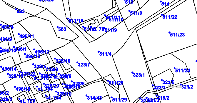 Parcela st. 511/4 v KÚ Horní Soběšovice, Katastrální mapa