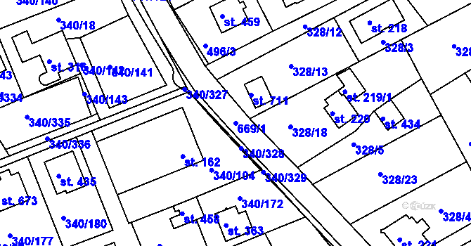 Parcela st. 669/1 v KÚ Horní Soběšovice, Katastrální mapa