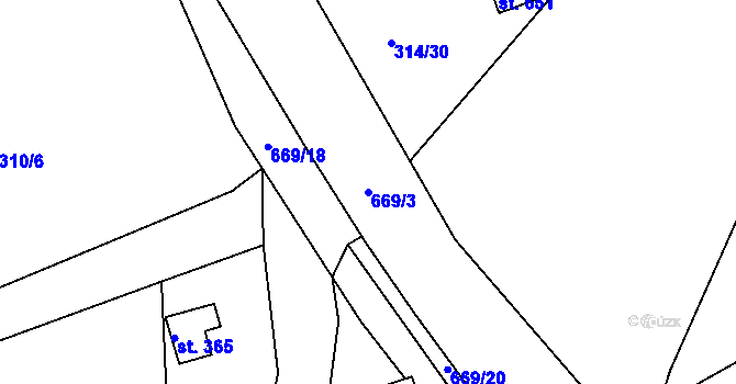 Parcela st. 669/3 v KÚ Horní Soběšovice, Katastrální mapa