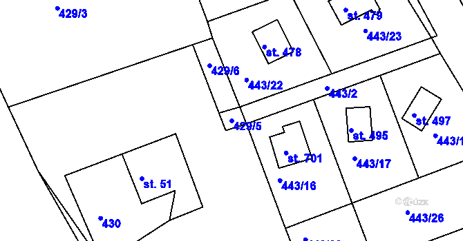 Parcela st. 429/5 v KÚ Horní Soběšovice, Katastrální mapa