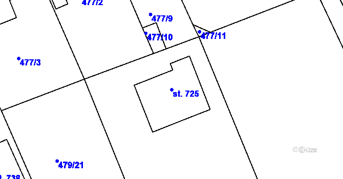 Parcela st. 725 v KÚ Horní Soběšovice, Katastrální mapa
