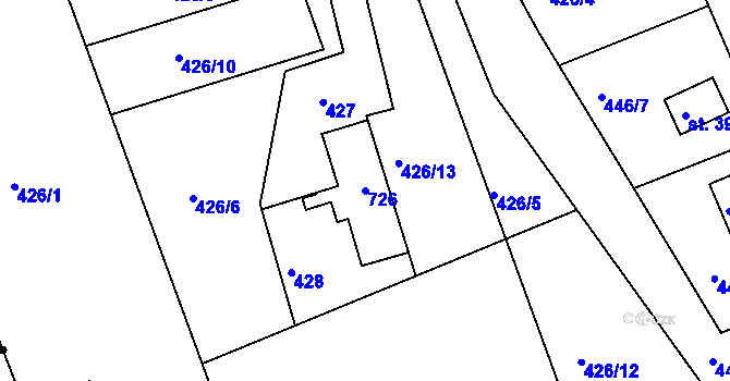 Parcela st. 726 v KÚ Horní Soběšovice, Katastrální mapa