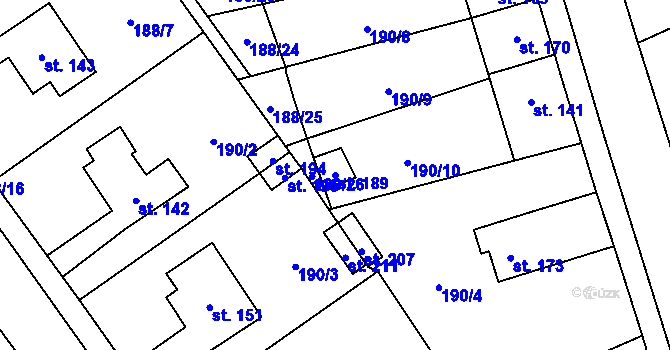 Parcela st. 189 v KÚ Sobětuchy, Katastrální mapa