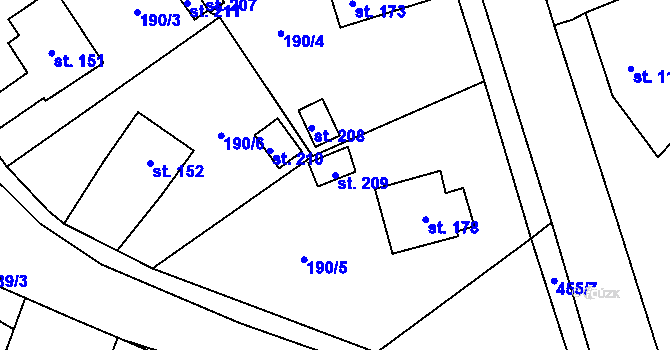 Parcela st. 209 v KÚ Sobětuchy, Katastrální mapa