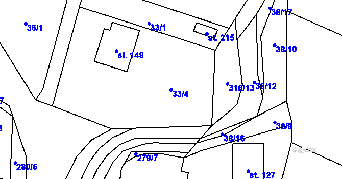 Parcela st. 33/4 v KÚ Sobětuchy, Katastrální mapa