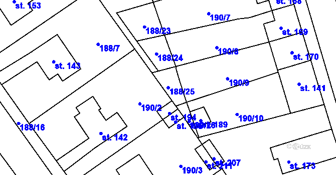 Parcela st. 188/25 v KÚ Sobětuchy, Katastrální mapa