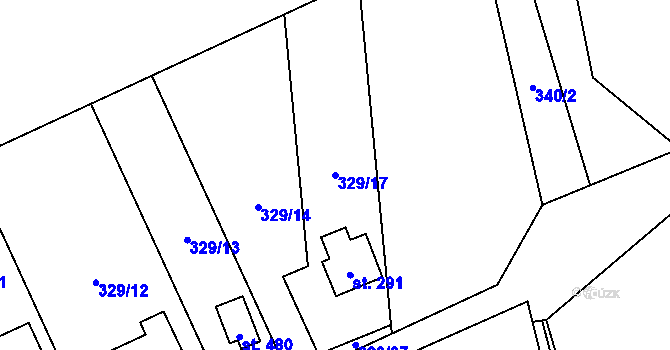 Parcela st. 329/17 v KÚ Sobětuchy, Katastrální mapa