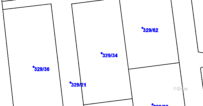Parcela st. 329/34 v KÚ Sobětuchy, Katastrální mapa