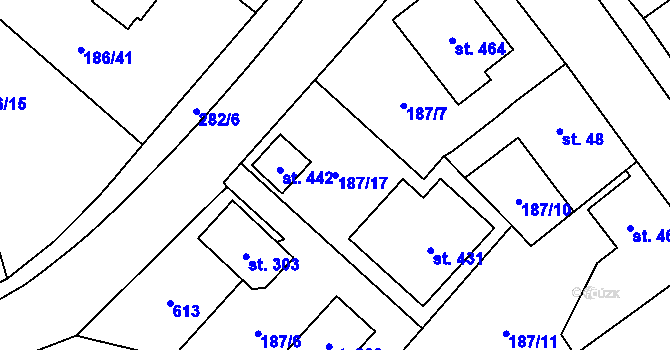 Parcela st. 187/17 v KÚ Sobětuchy, Katastrální mapa