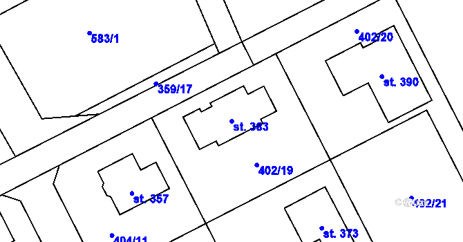 Parcela st. 383 v KÚ Sobětuchy, Katastrální mapa