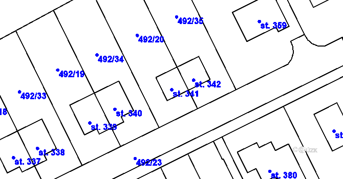 Parcela st. 341 v KÚ Sobětuchy, Katastrální mapa