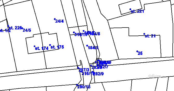 Parcela st. 184/5 v KÚ Sobětuchy, Katastrální mapa
