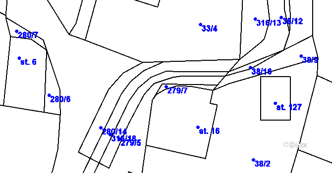 Parcela st. 279/7 v KÚ Sobětuchy, Katastrální mapa